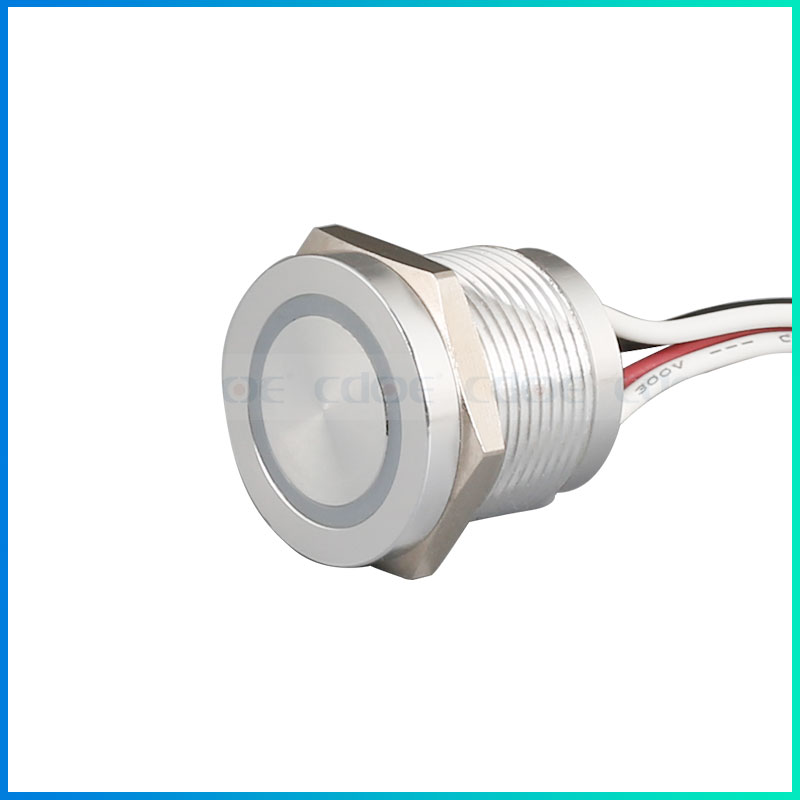 Push button supplier hyperplane ring led Waterproof ip68 1NO Piezo switch 19mm wire leads HBDPS19F-10E/Y/S